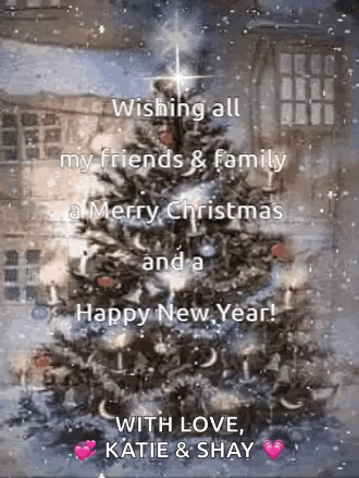 Christmas Tree With Wishing Merry Christmas And Happy New Year GIF