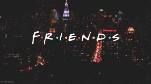 A Picture Of A City At Night With The Words Friends Written In White GIF