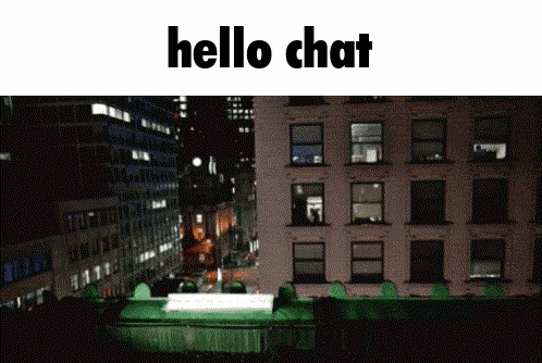 A Picture Of A City At Night With The Words Hello Chat On Top GIF