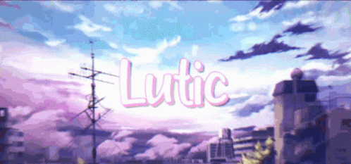 A Picture Of A City With The Word Lutic Written In Pink GIF
