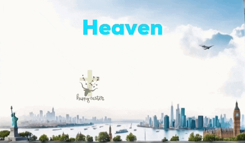 A Picture Of A City With The Words " Heaven " Above It GIF