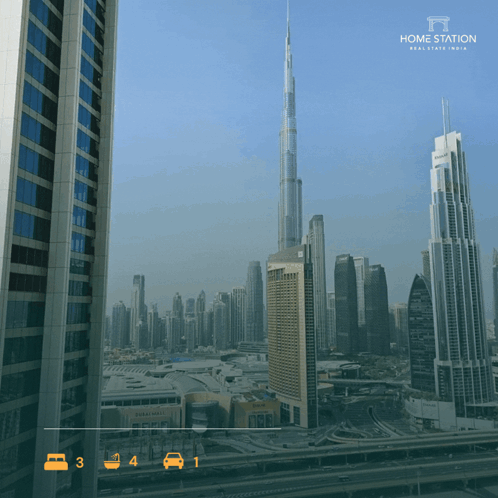 A Picture Of A City With The Words Home Station Real Estate India On The Bottom GIF