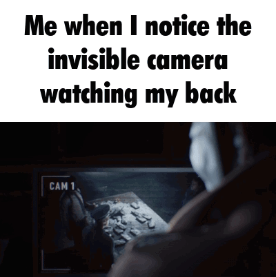 A Picture Of A Clown With The Words `` Me When I Notice The Invisible Camera Watching My Back '' On It GIF