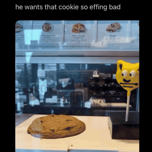 A Picture Of A Cookie Next To A Lollipop That Says He Wants That Cookie So Effing Bad GIF