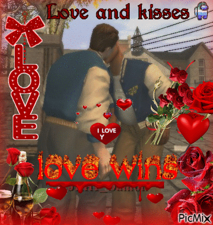 A Picture Of A Couple Kissing With The Words Love And Kisses GIF