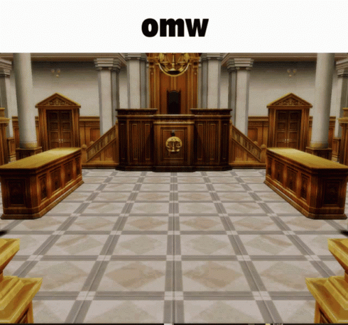 a picture of a courtroom with the word omw on the top