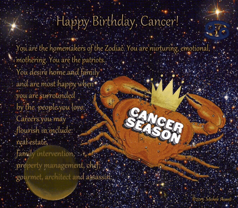 A Picture Of A Crab With A Crown That Says Cancer Season On It GIF