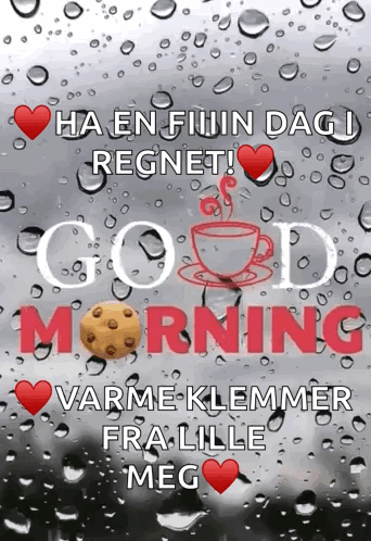A Picture Of A Cup Of Coffee And A Cookie With The Words Good Morning GIF