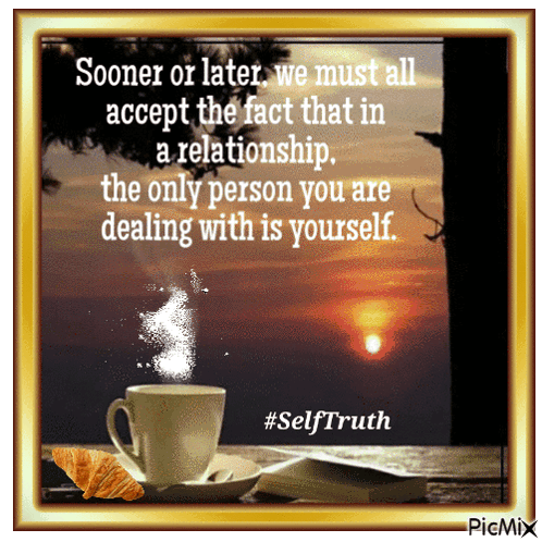A Picture Of A Cup Of Coffee And A Croissant With A Quote From Selftruth GIF