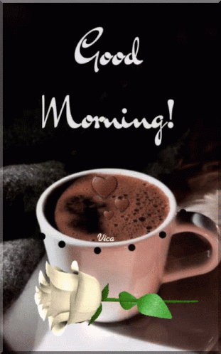A Picture Of A Cup Of Coffee With The Words Good Morning Written On It GIF