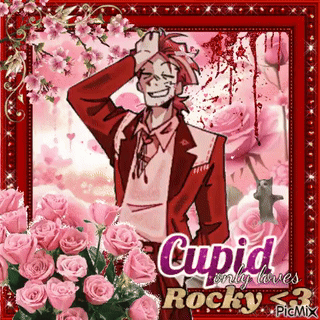 A Picture Of A Cupid Surrounded By Pink Flowers GIF