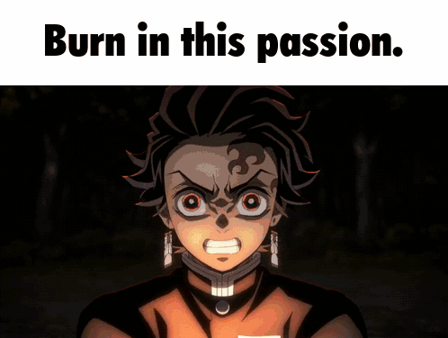A Picture Of A Demon Holding A Fire With The Words Burn In This Passion Below It GIF