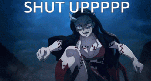 A Picture Of A Demon With The Words Shut Uppppp GIF