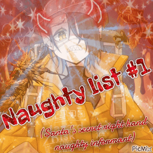 A Picture Of A Devil With The Words Naughty List # 1 On The Bottom GIF