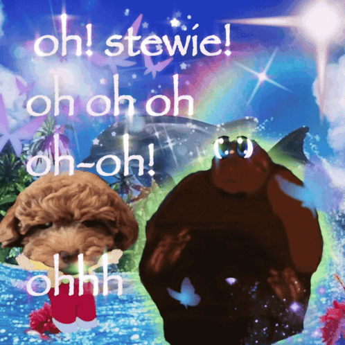a picture of a dog and a shark with the words oh stevie oh oh oh oh oh oh
