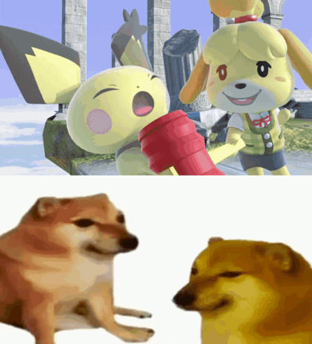 A Picture Of A Dog Next To Two Cartoon Characters GIF