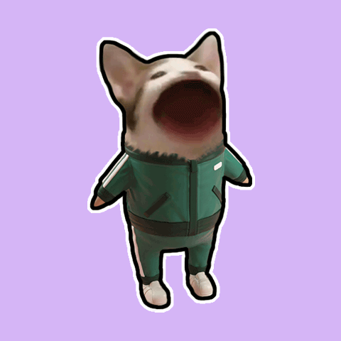 A Picture Of A Dog Wearing A Green Tracksuit With Its Mouth Open GIF