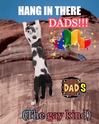 A Picture Of A Dog With The Words Hang In There Dads On It GIF