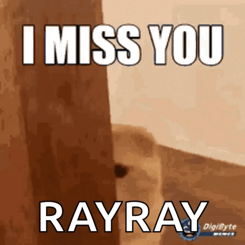 A Picture Of A Dog With The Words " I Miss You Rayray " On It GIF