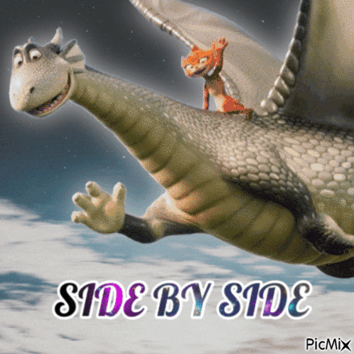 A Picture Of A Dragon And A Cat With The Words Side By Side GIF