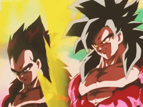 A Picture Of A Dragon Ball Z Character Called Vegeta And A Super Saiyan 4 Gohan GIF