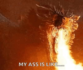 A Picture Of A Dragon With Fire Coming Out Of Its Mouth And The Words `` My Ass Is Like '' . GIF