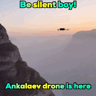 A Picture Of A Drone Flying Over A Mountain With The Words Be Silent Boy And Ankalaev Drone Is Here GIF
