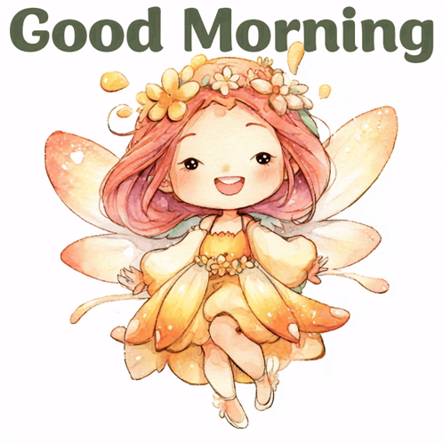 A Picture Of A Fairy With The Words Good Morning GIF