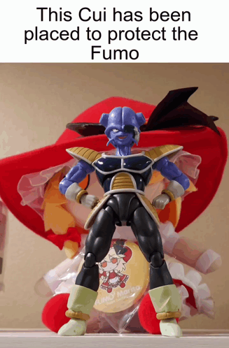 A Picture Of A Figurine With A Caption That Says This Cui Has Been Placed To Protect The Fumo GIF