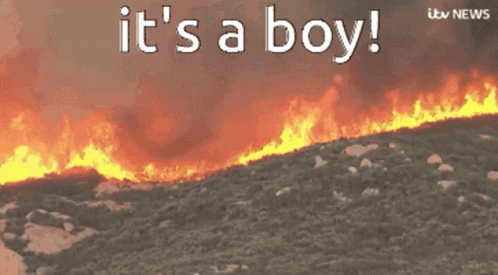 A Picture Of A Fire With The Words " It 'S A Boy " GIF
