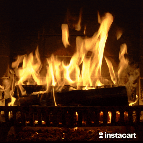 A Picture Of A Fireplace With Instacart Written On The Bottom GIF