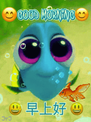 A Picture Of A Fish That Says Good Morning In Chinese GIF