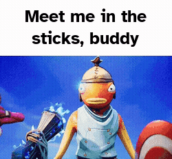 A Picture Of A Fish With The Words Meet Me In The Sticks Buddy On It . GIF