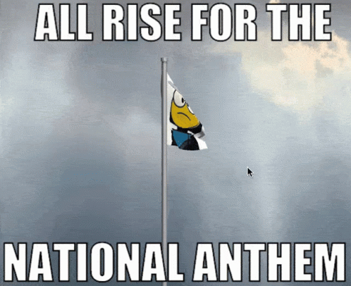 A Picture Of A Flag With The Words All Rise For The National Anthem On It GIF