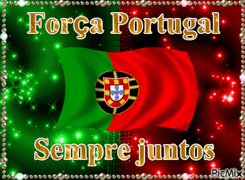 A Picture Of A Flag With The Words Forca Portugal Sempre Juntos GIF