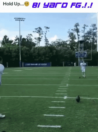 a picture of a football field with the words hold up 81 yard fg