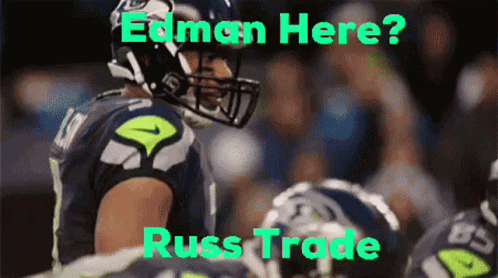 A Picture Of A Football Player With The Words Edman Here Russ Trade GIF