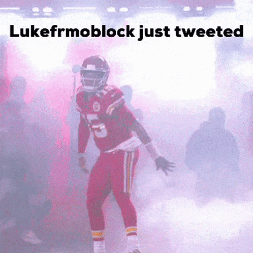 A Picture Of A Football Player With The Words Lukefrmoblock Just Tweeted Above Him GIF