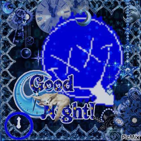 A Picture Of A Fox Sleeping In Front Of A Clock That Says Good Night GIF