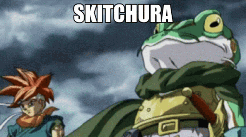 A Picture Of A Frog With The Word Skitchura Written On It GIF