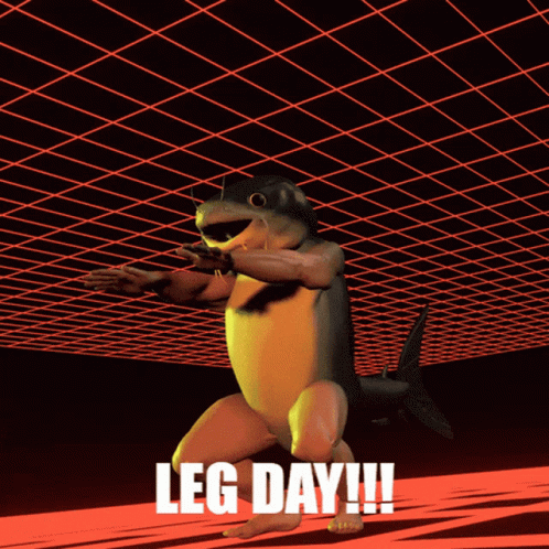 A Picture Of A Frog With The Words Leg Day !!! Below It GIF