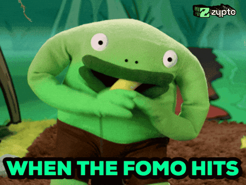 A Picture Of A Frog With The Words When The Fomo Hits GIF