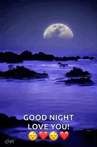 A Picture Of A Full Moon Over A Body Of Water With The Words " Good Night Love You " GIF