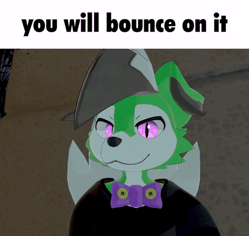A Picture Of A Furry Character With The Words " You Will Bounce On It " Below It GIF