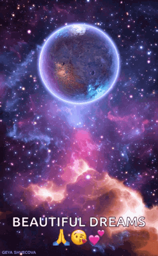 A Picture Of A Galaxy With The Words Beautiful Dreams Written On It GIF