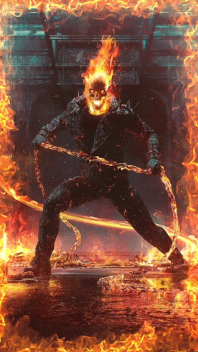 A Picture Of A Ghost Rider Holding A Flame Ring GIF