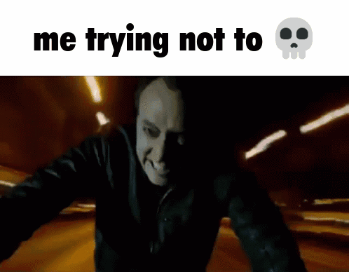 A Picture Of A Ghost Rider With The Words " Me Trying Not To " Below Him GIF