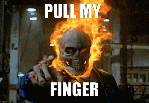 A Picture Of A Ghost Rider With The Words Pull My Finger GIF