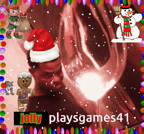 A Picture Of A Gingerbread Man And A Snowman With The Words Jolly Playsgames41 On The Bottom GIF