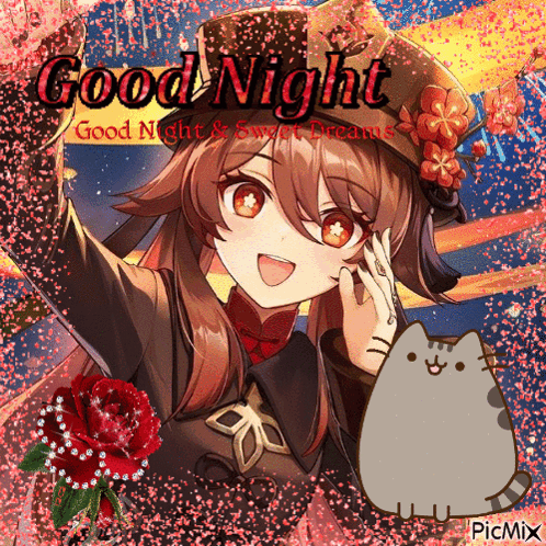 A Picture Of A Girl And A Cat With The Words Good Night And Sweet Dreams GIF